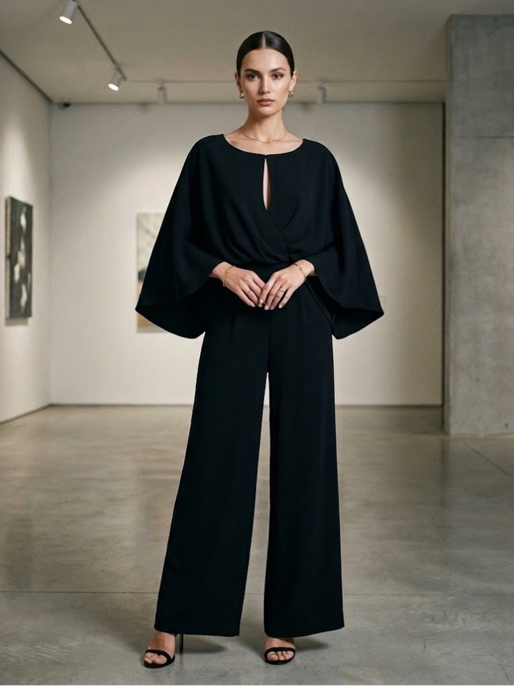 Tyche Black Jumpsuit with Keyhole Scooped Neckline, Women’s size medium